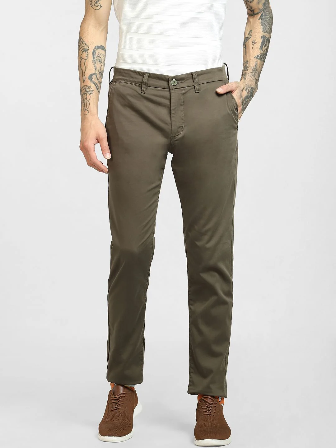 Green Mid Rise Chinos - Image 2