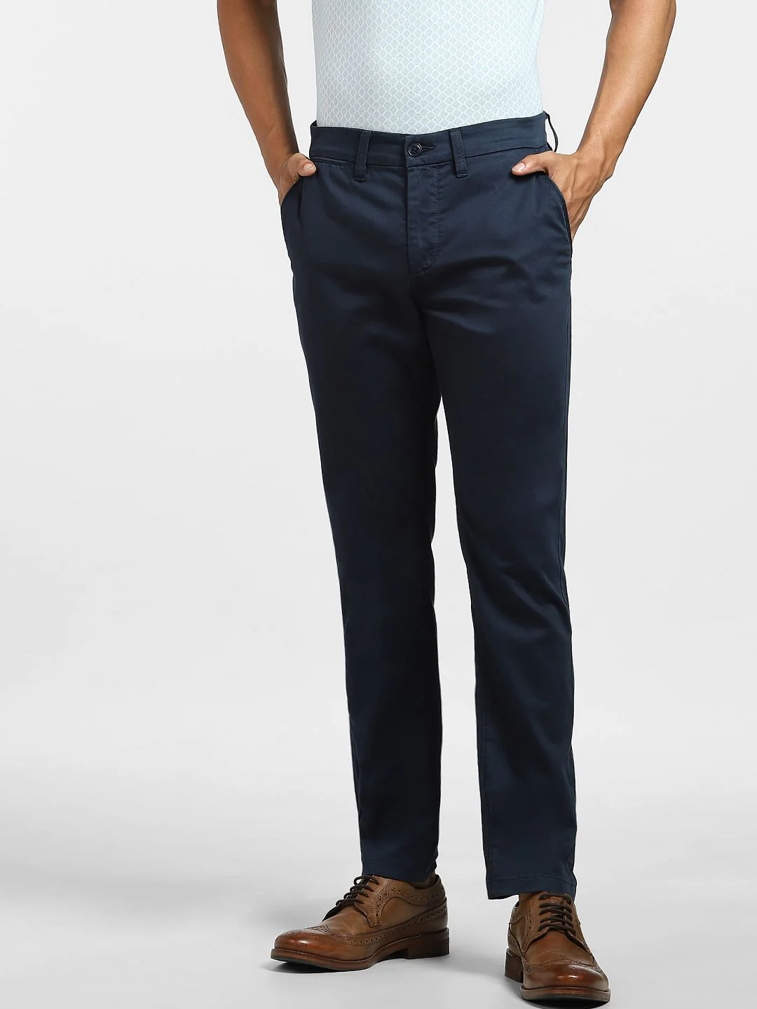 Navy Blue Mid Rise Regular Fit Pants - Image 2