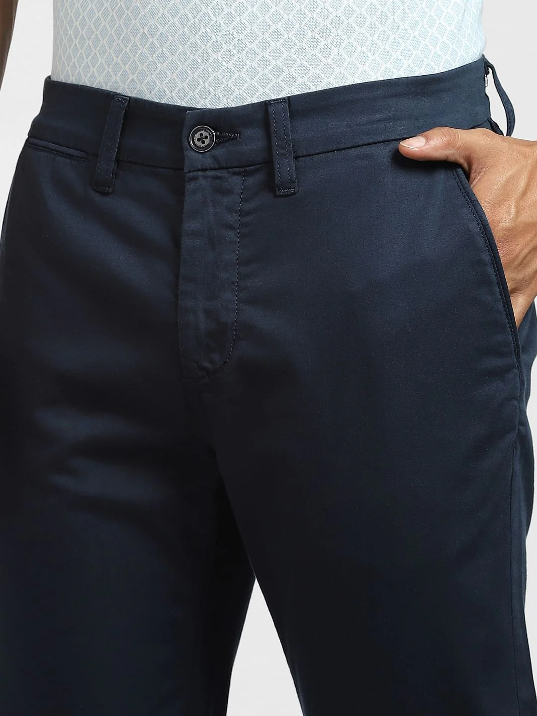 Navy Blue Mid Rise Regular Fit Pants - Image 5