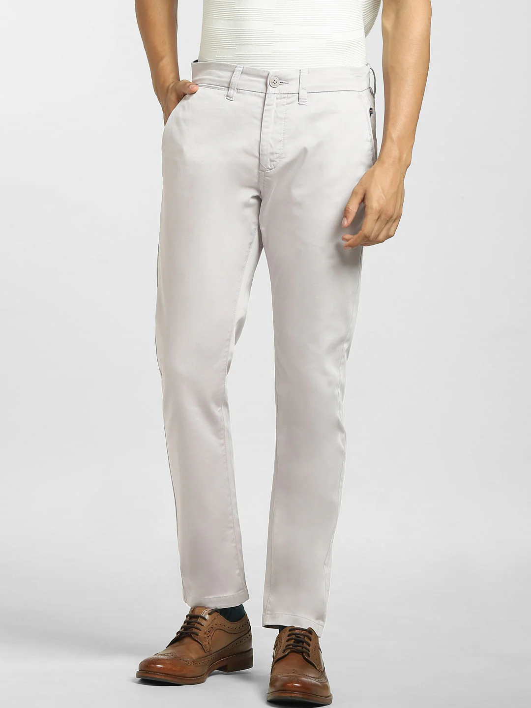 Light Grey Mid Rise Regular Fit Pants - Image 2