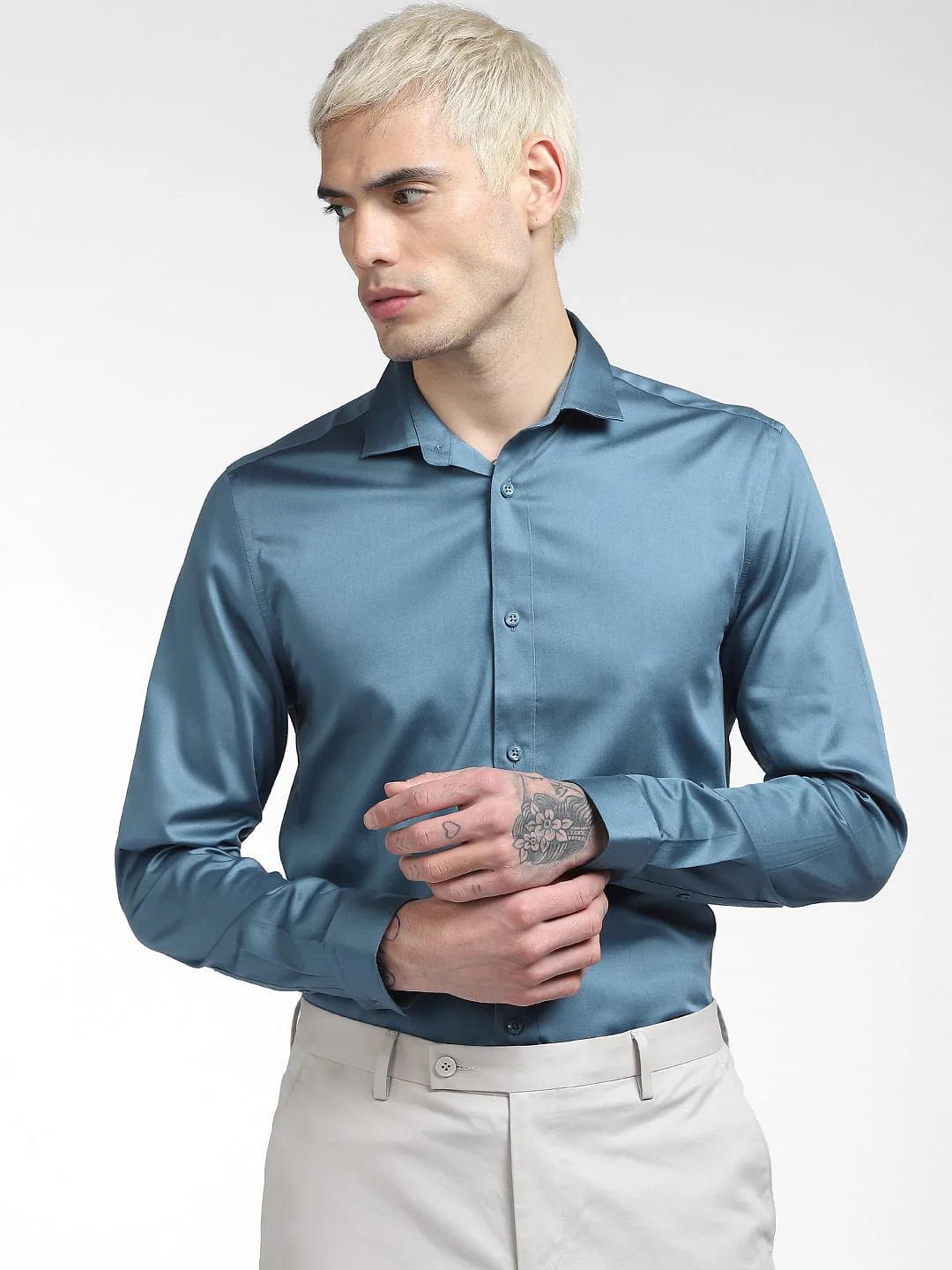 Blue Slim Fit Full Sleeves Shirt - Image 2