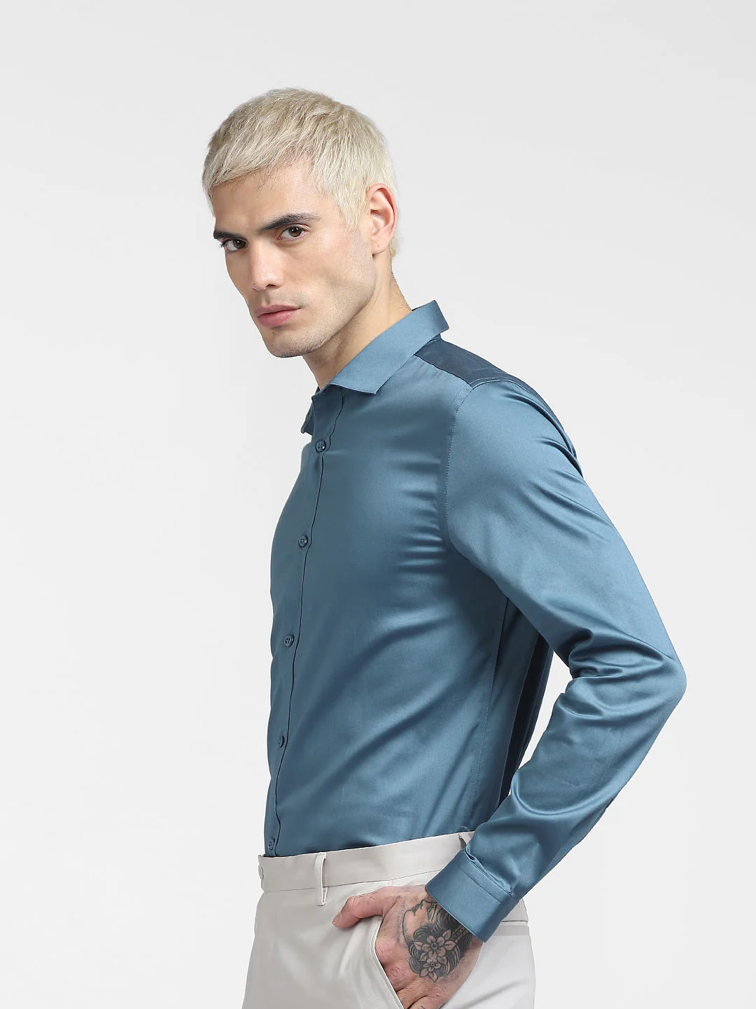 Blue Slim Fit Full Sleeves Shirt - Image 3