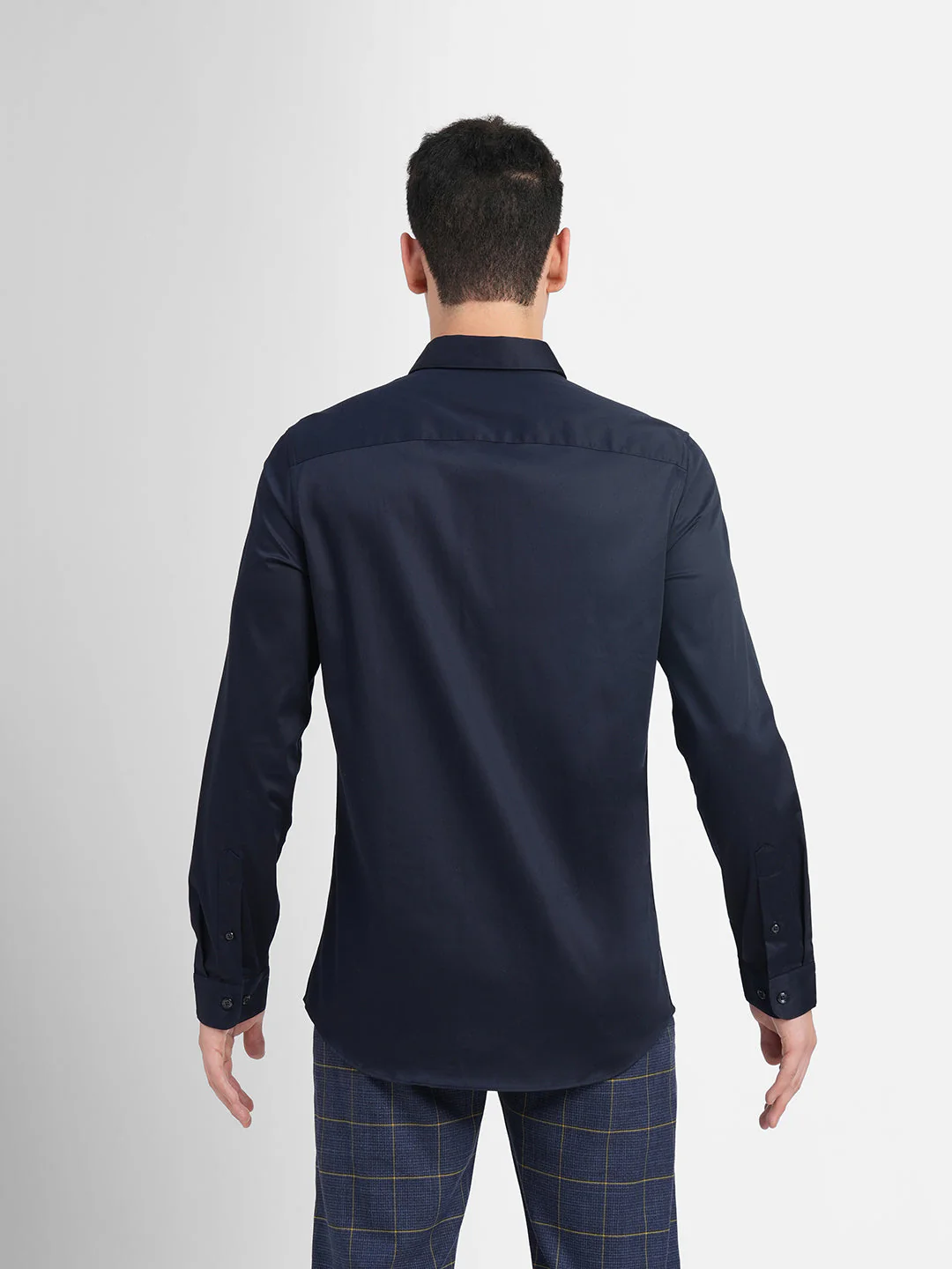 Cotton Stretch Slim Fit Shirt - Navy Blue - Image 8
