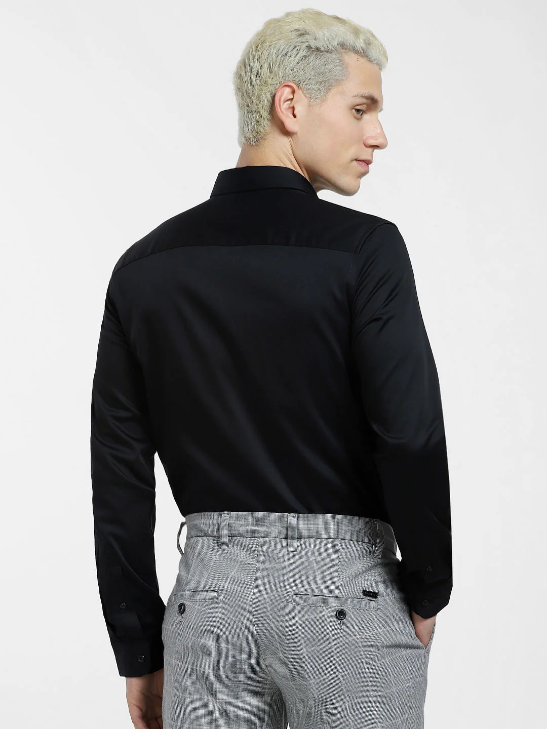 Cotton Stretch Slim Fit Shirt - Black - Image 4