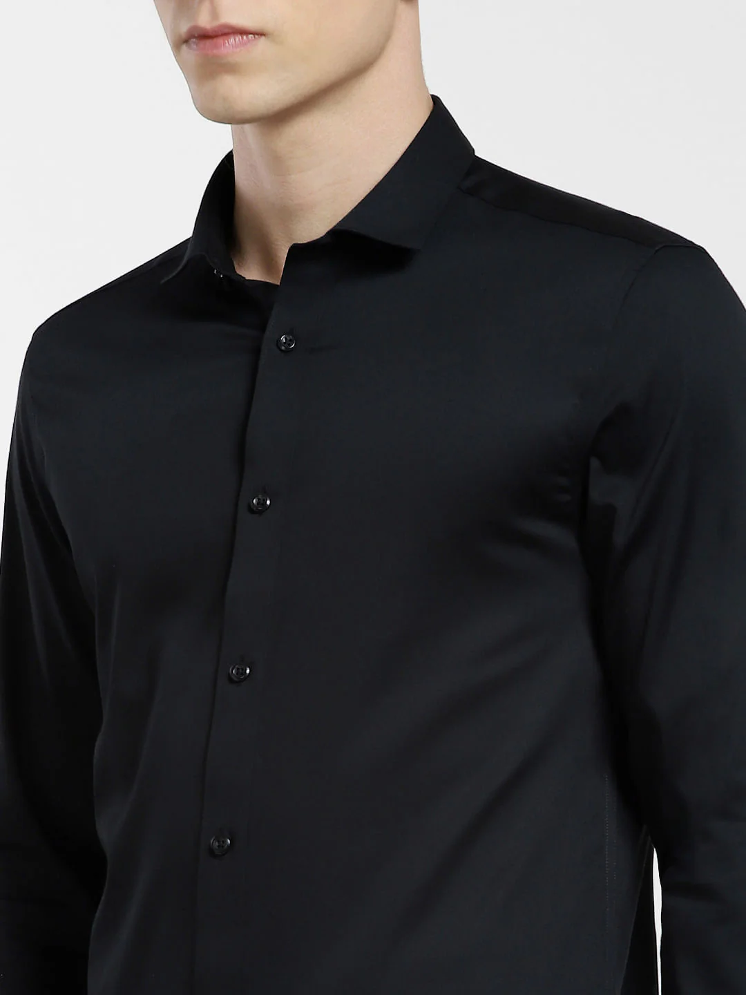 Cotton Stretch Slim Fit Shirt - Black - Image 5