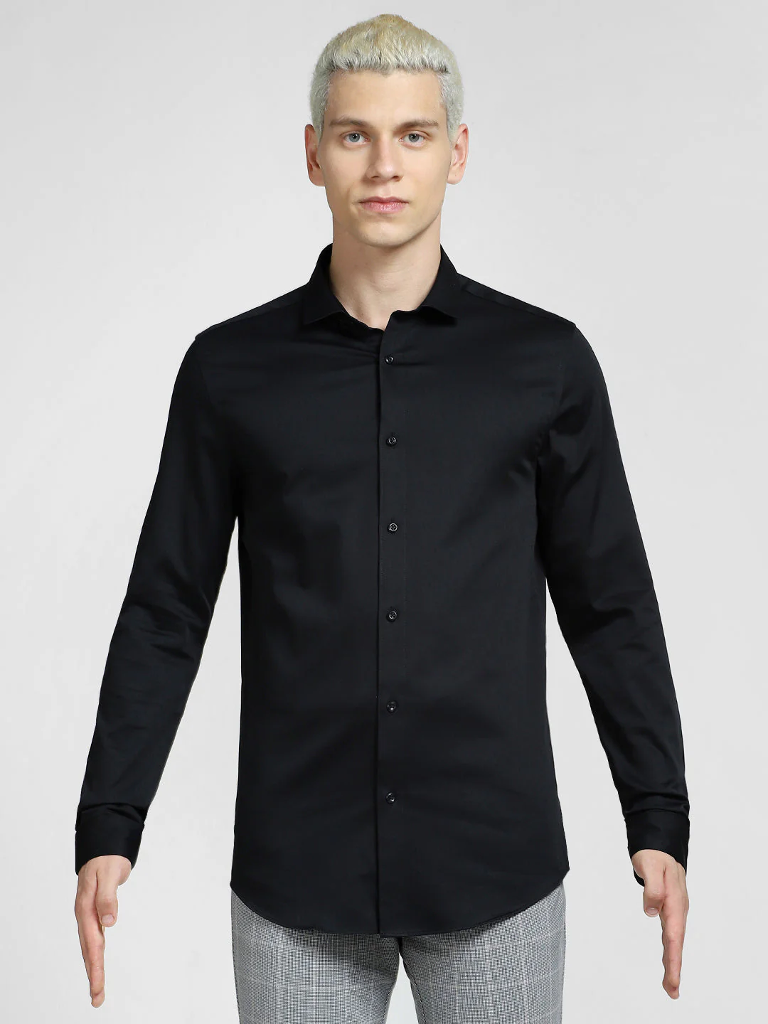 Cotton Stretch Slim Fit Shirt - Black - Image 7