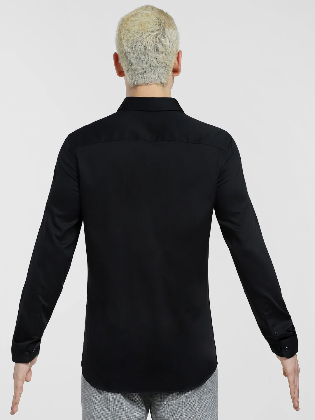 Cotton Stretch Slim Fit Shirt - Black - Image 8
