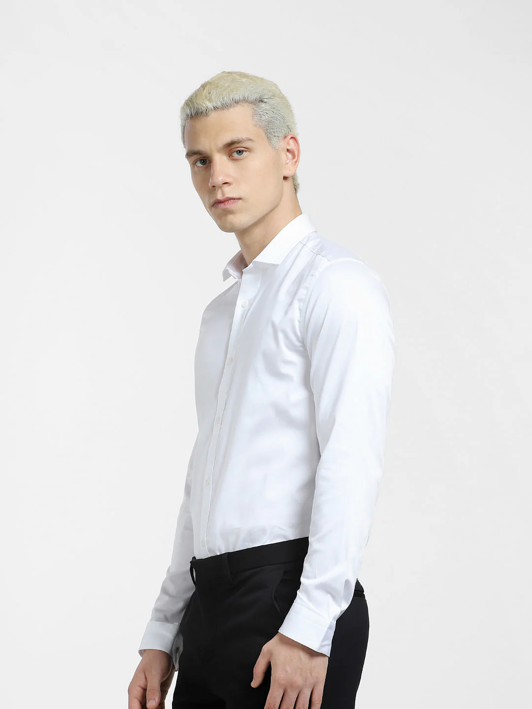 Cotton Stretch Slim Fit Shirt - White - Image 3