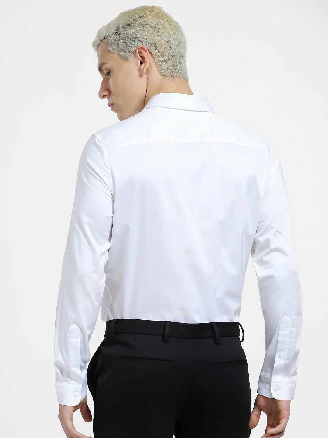 Cotton Stretch Slim Fit Shirt - White - Image 4