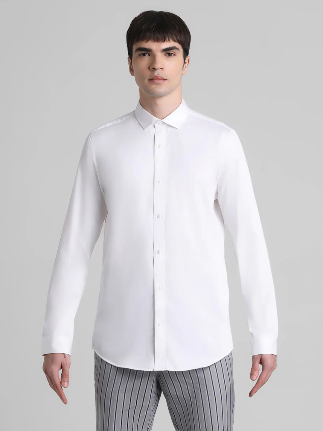 Cotton Stretch Slim Fit Shirt - White - Image 8
