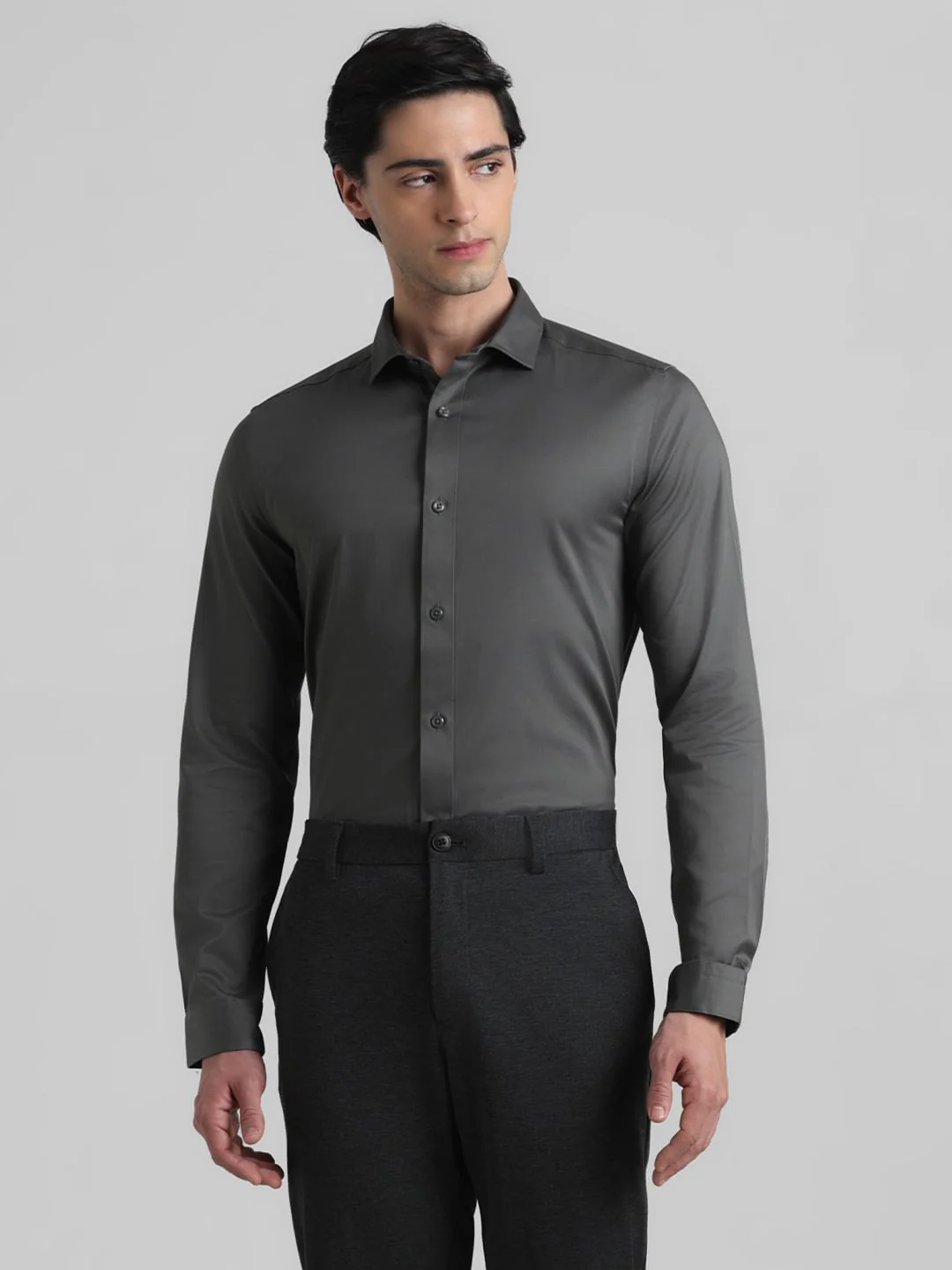 Cotton Stretch Slim Fit Shirt - Green - Image 2