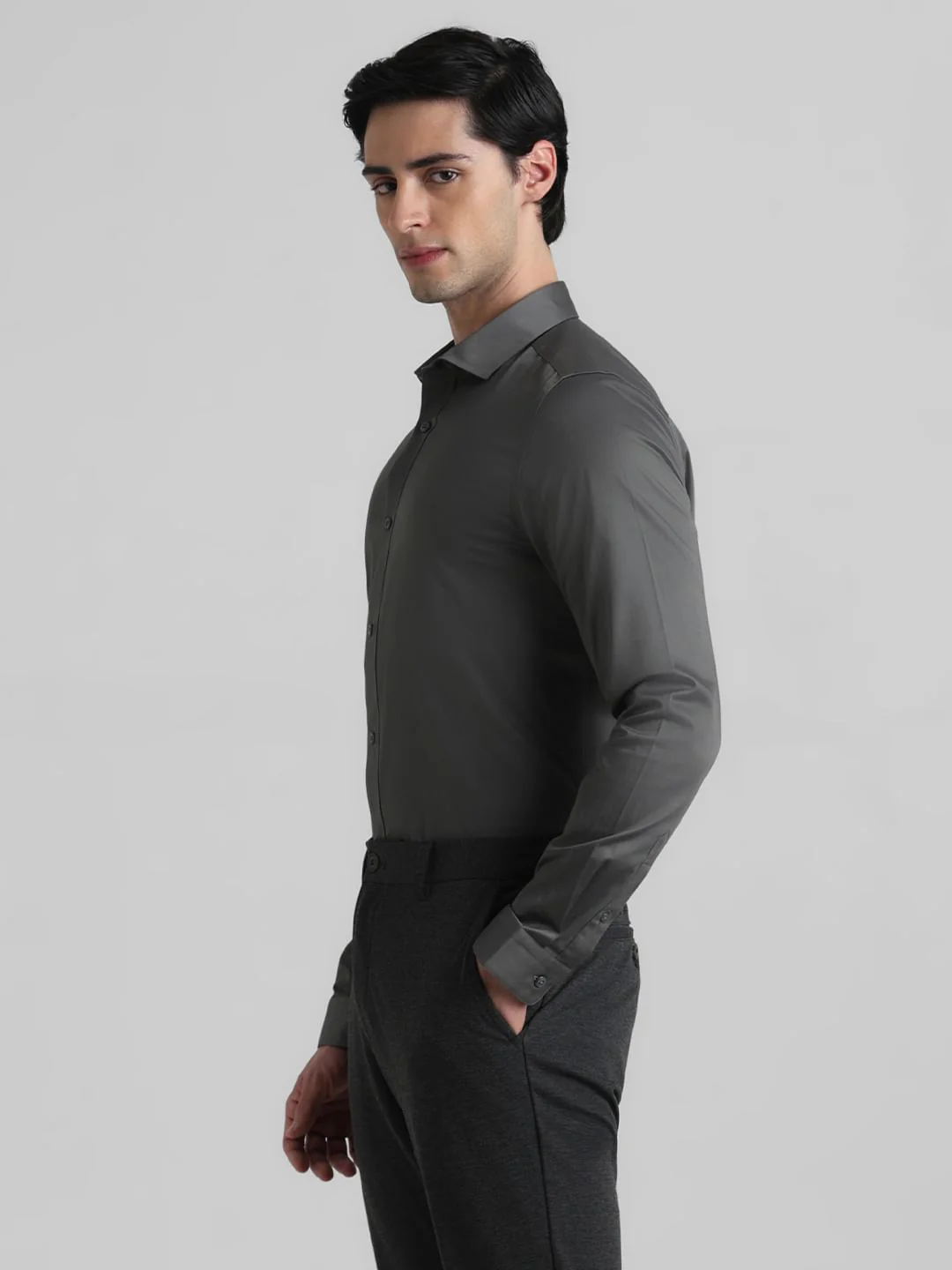 Cotton Stretch Slim Fit Shirt - Green - Image 3