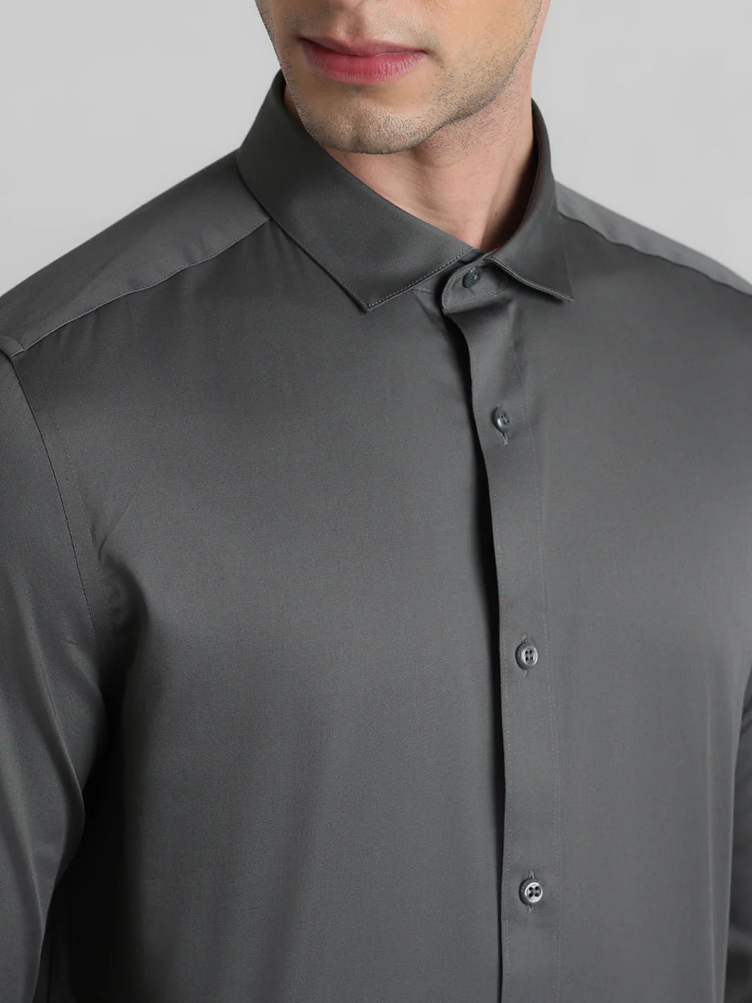 Cotton Stretch Slim Fit Shirt - Green - Image 5