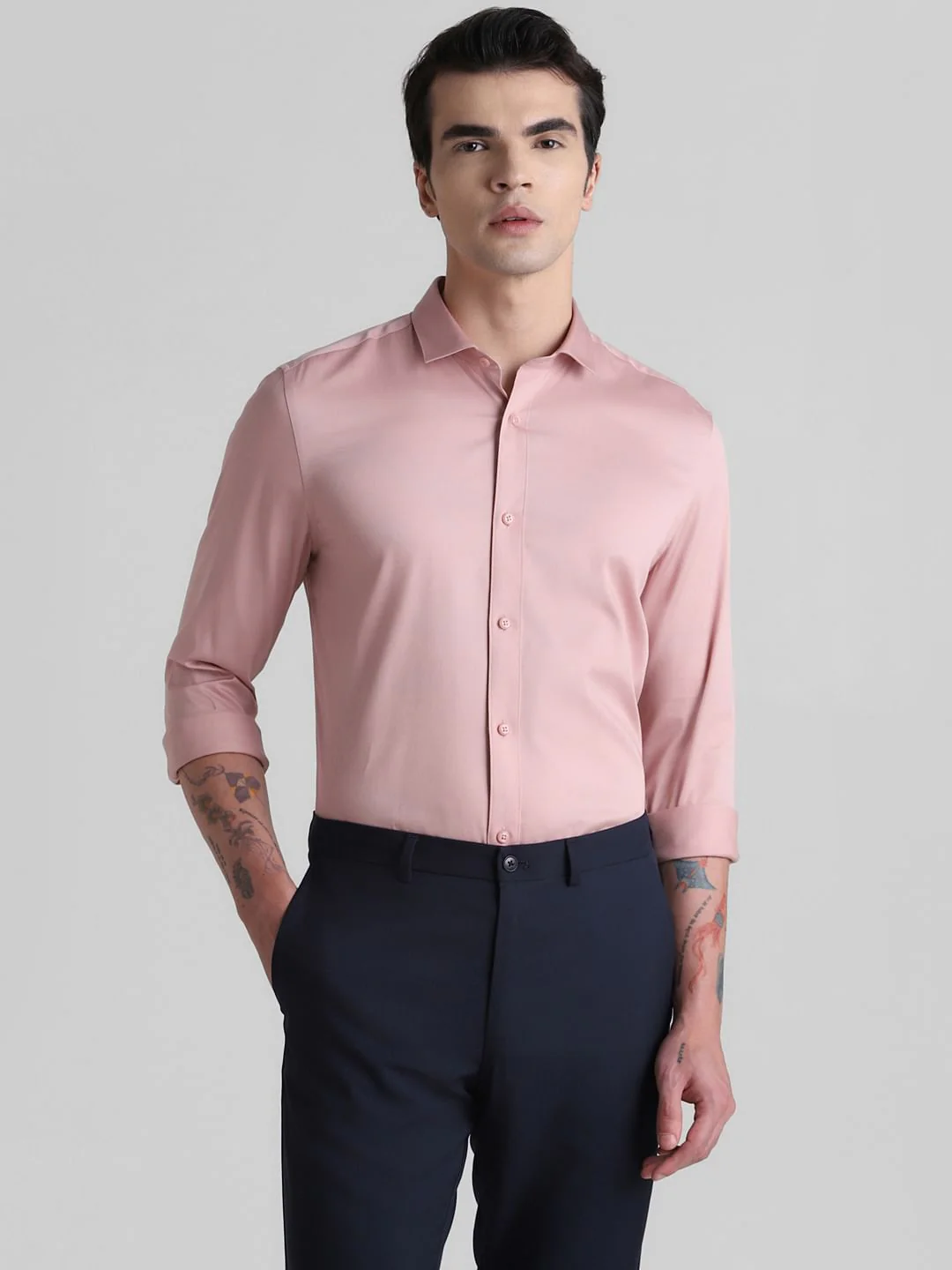 Pink Full Sleeves Solid Shirt - Image 2