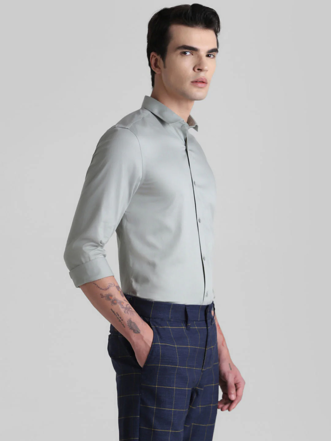 Grey Full Sleeves Solid Shirt - Image 3