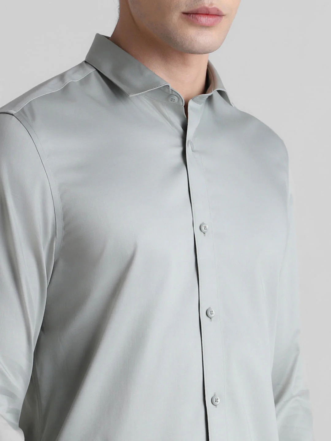Grey Full Sleeves Solid Shirt - Image 5