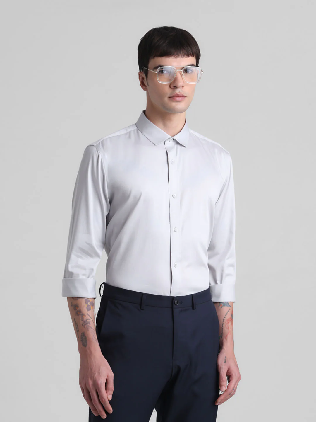 Grey Slim Fit Full Sleeves Shirt