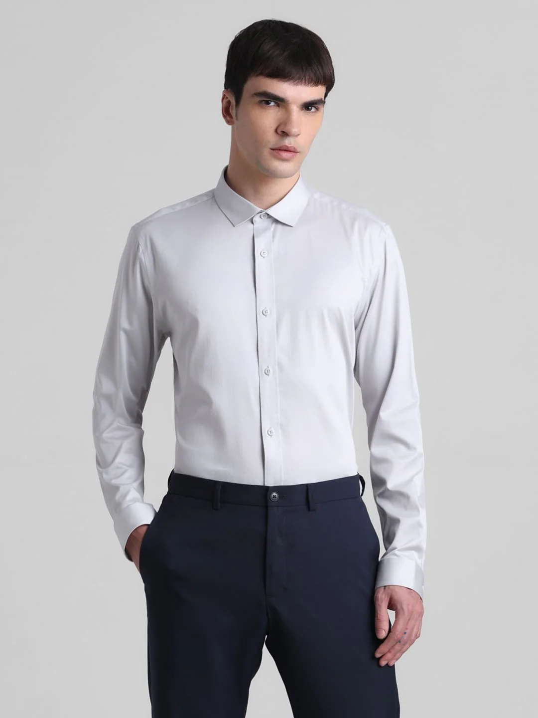 Grey Slim Fit Full Sleeves Shirt - Image 2
