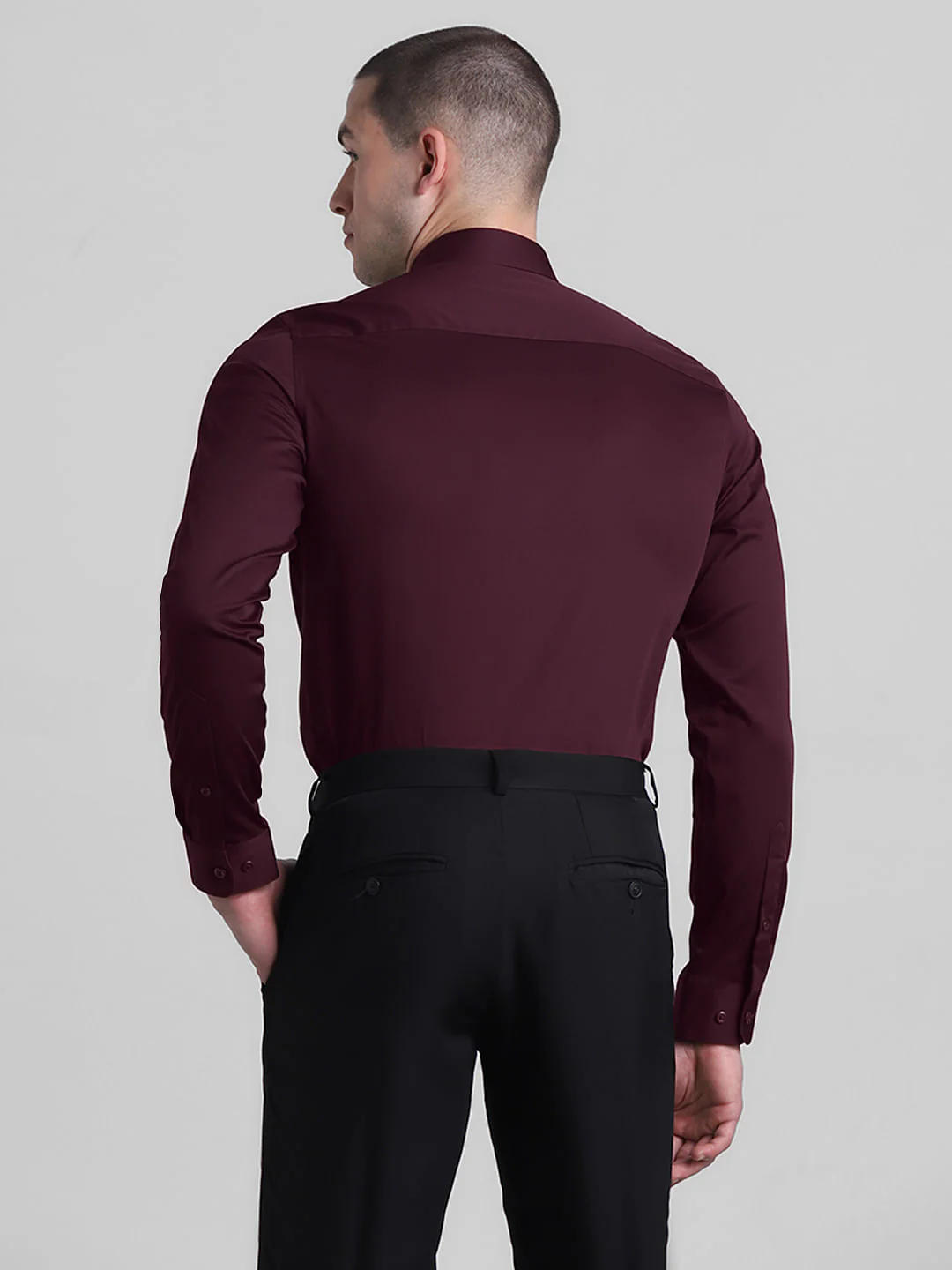 Cotton Stretch Slim Fit Shirt - Red - Image 4
