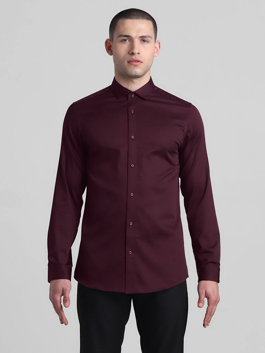 Cotton Stretch Slim Fit Shirt - Red - Image 8