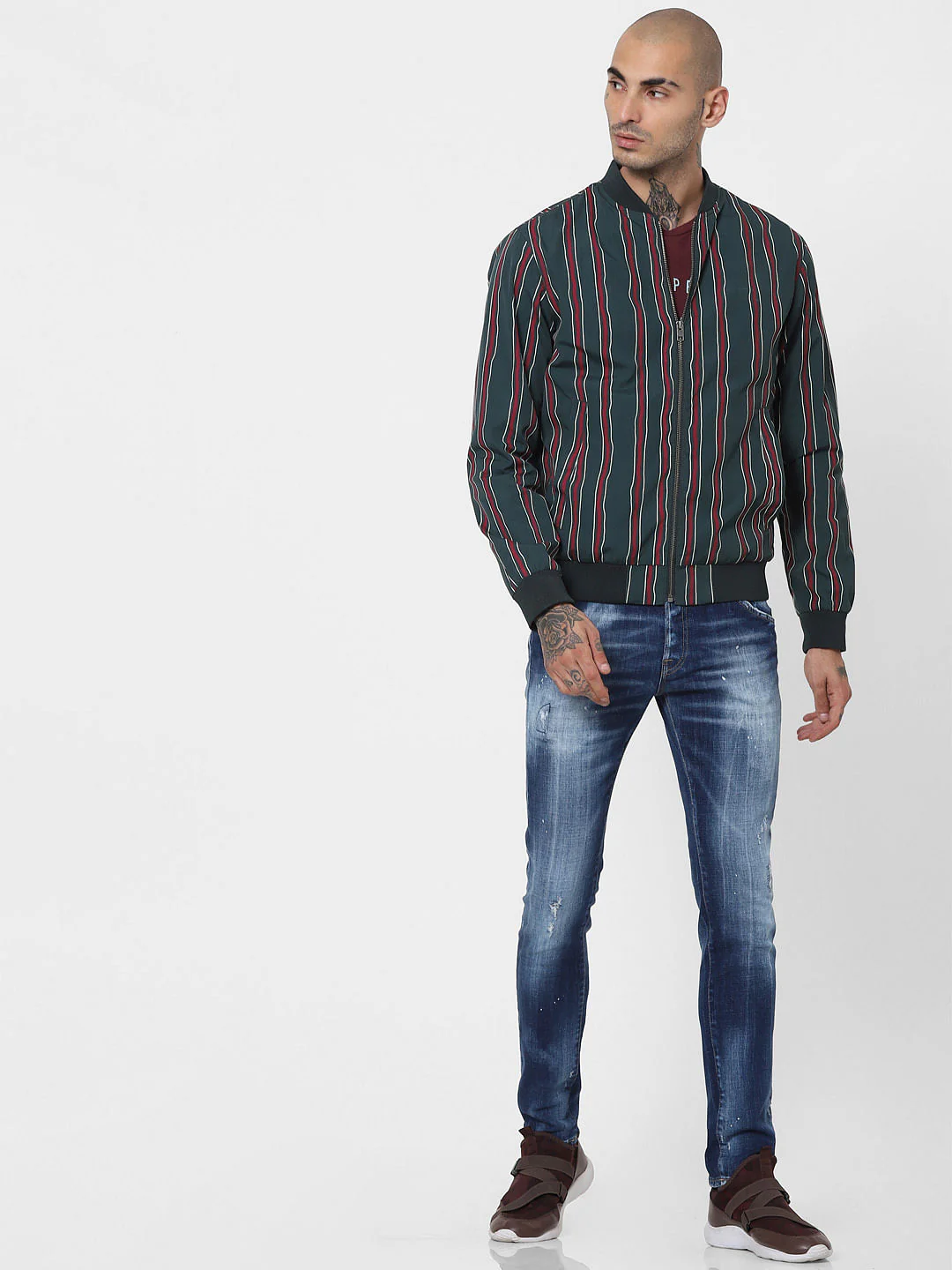 Green Striped Bomber Jacket - Image 6