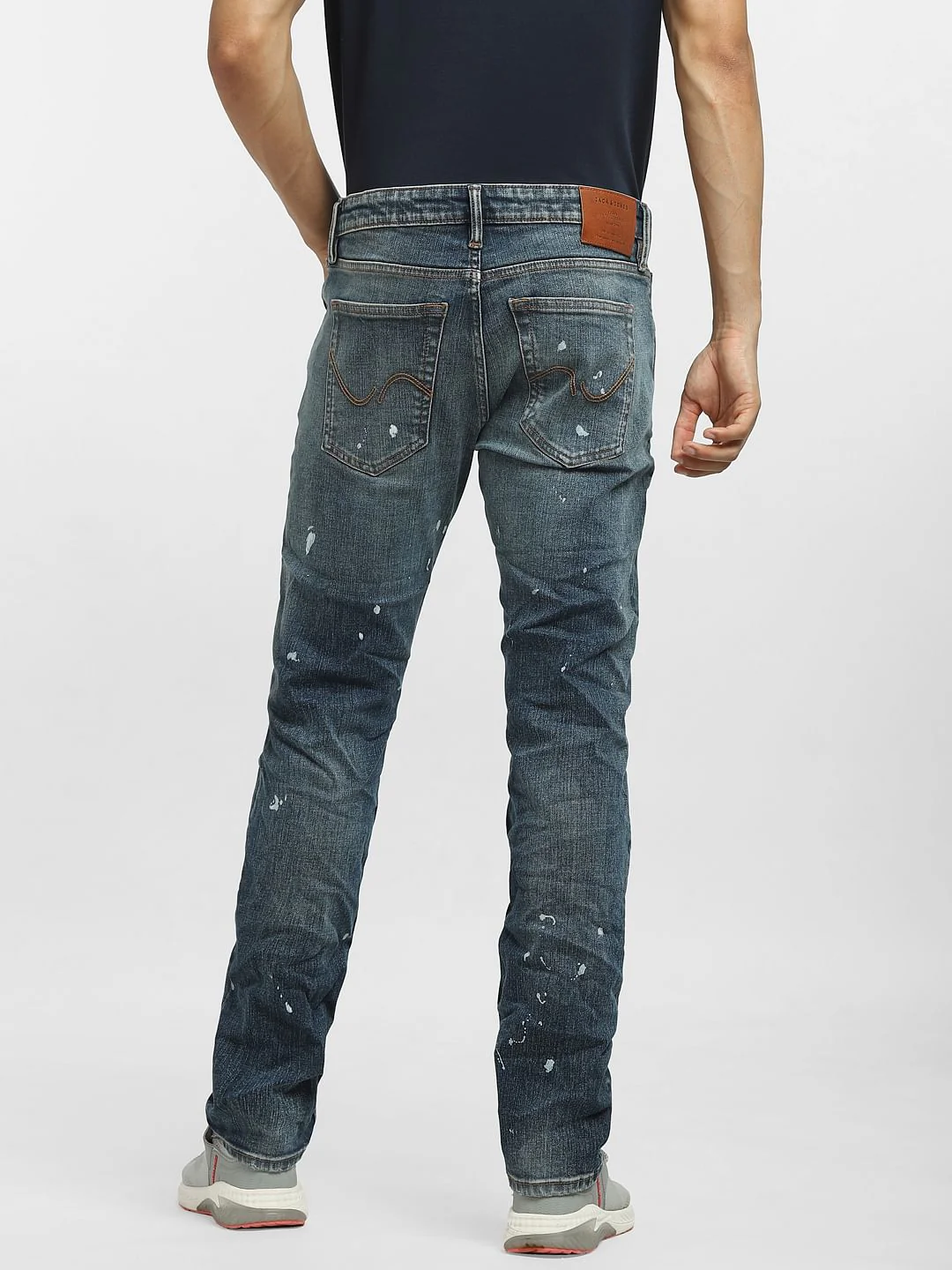 Dark Blue Low Rise Paint Detail Regular Jeans - Image 4
