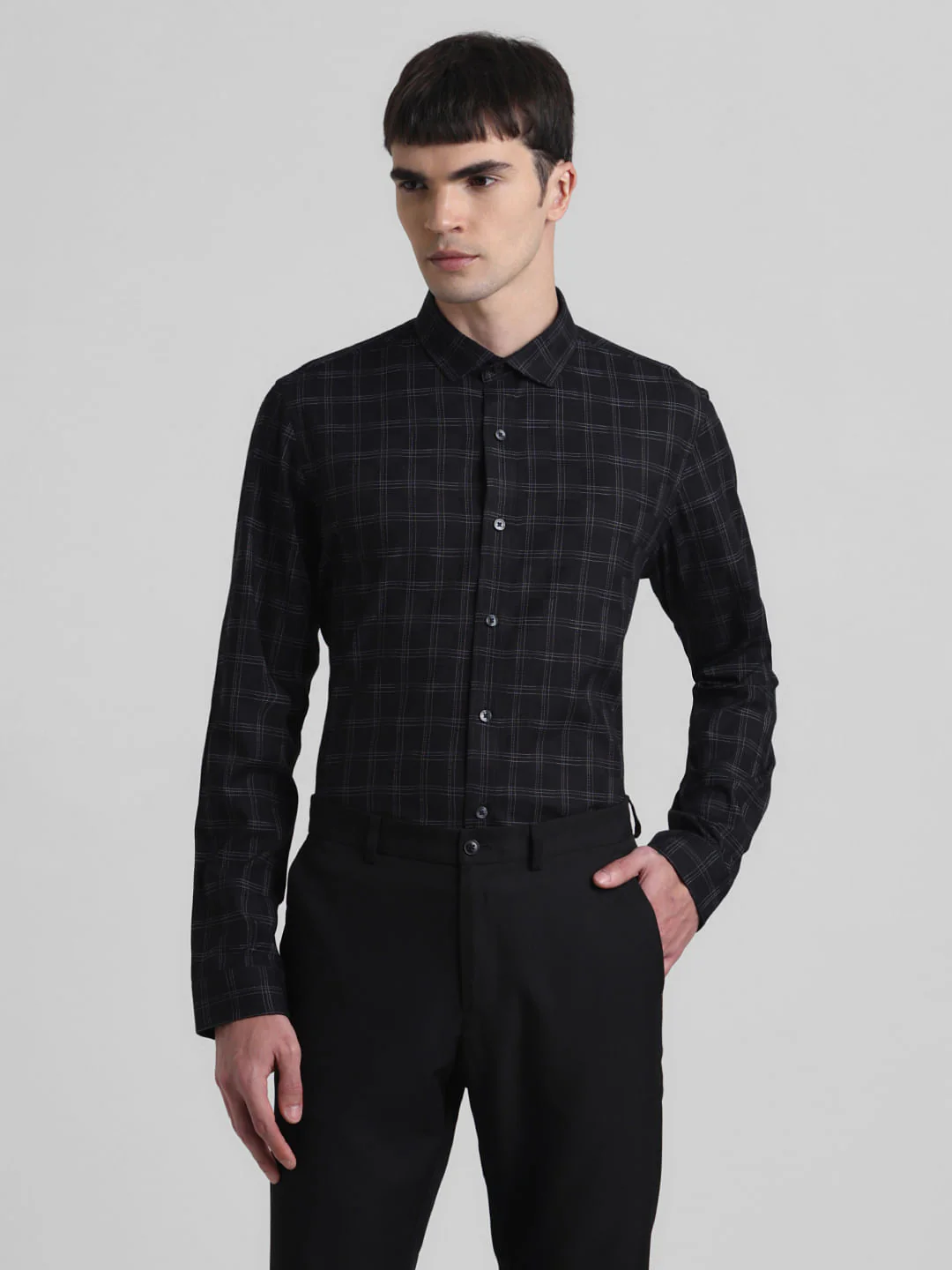 Black Check Print Full Sleeves Shirt - Image 2