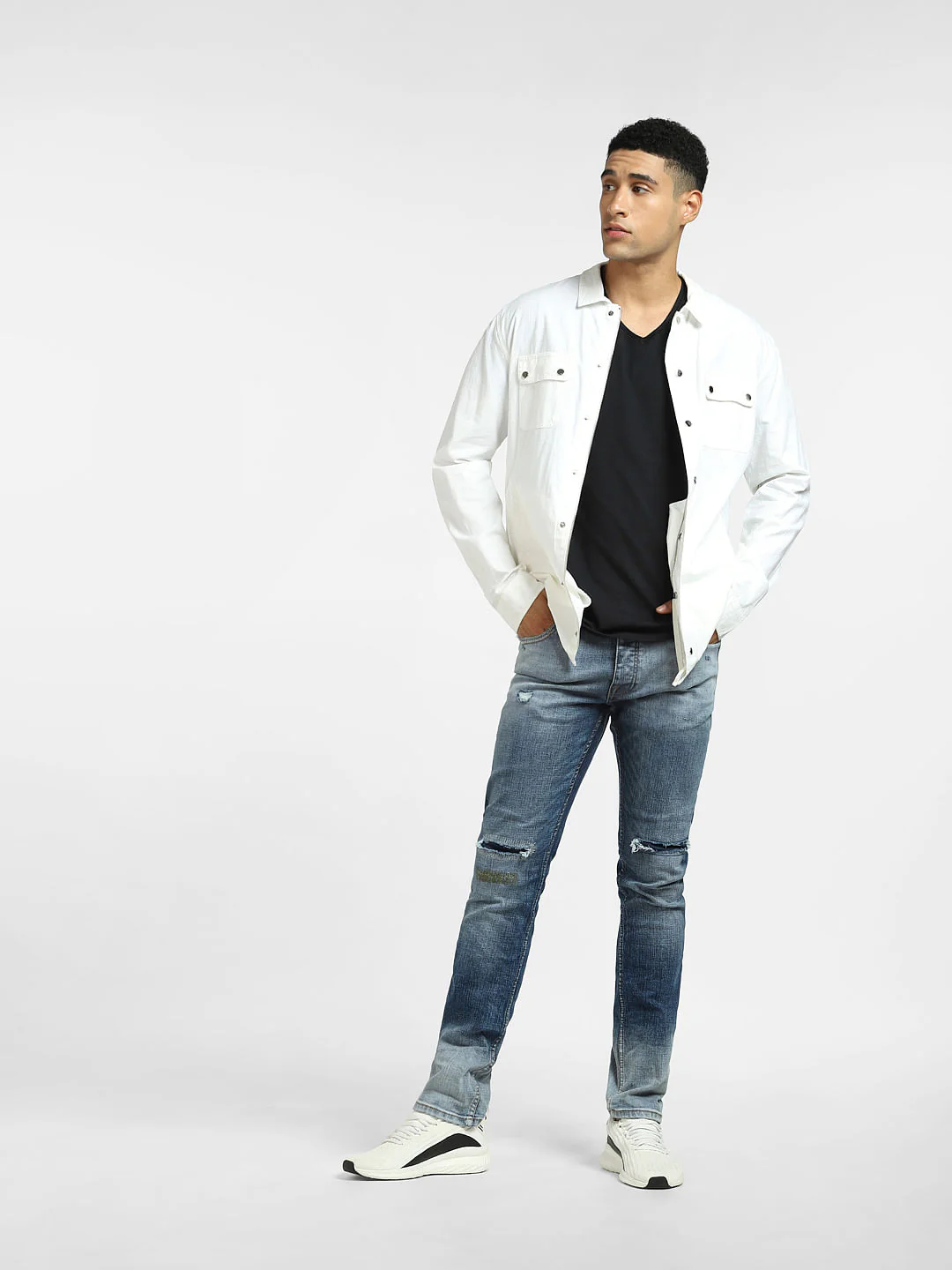 Blue Low Rise Ripped Glenn Slim Jeans