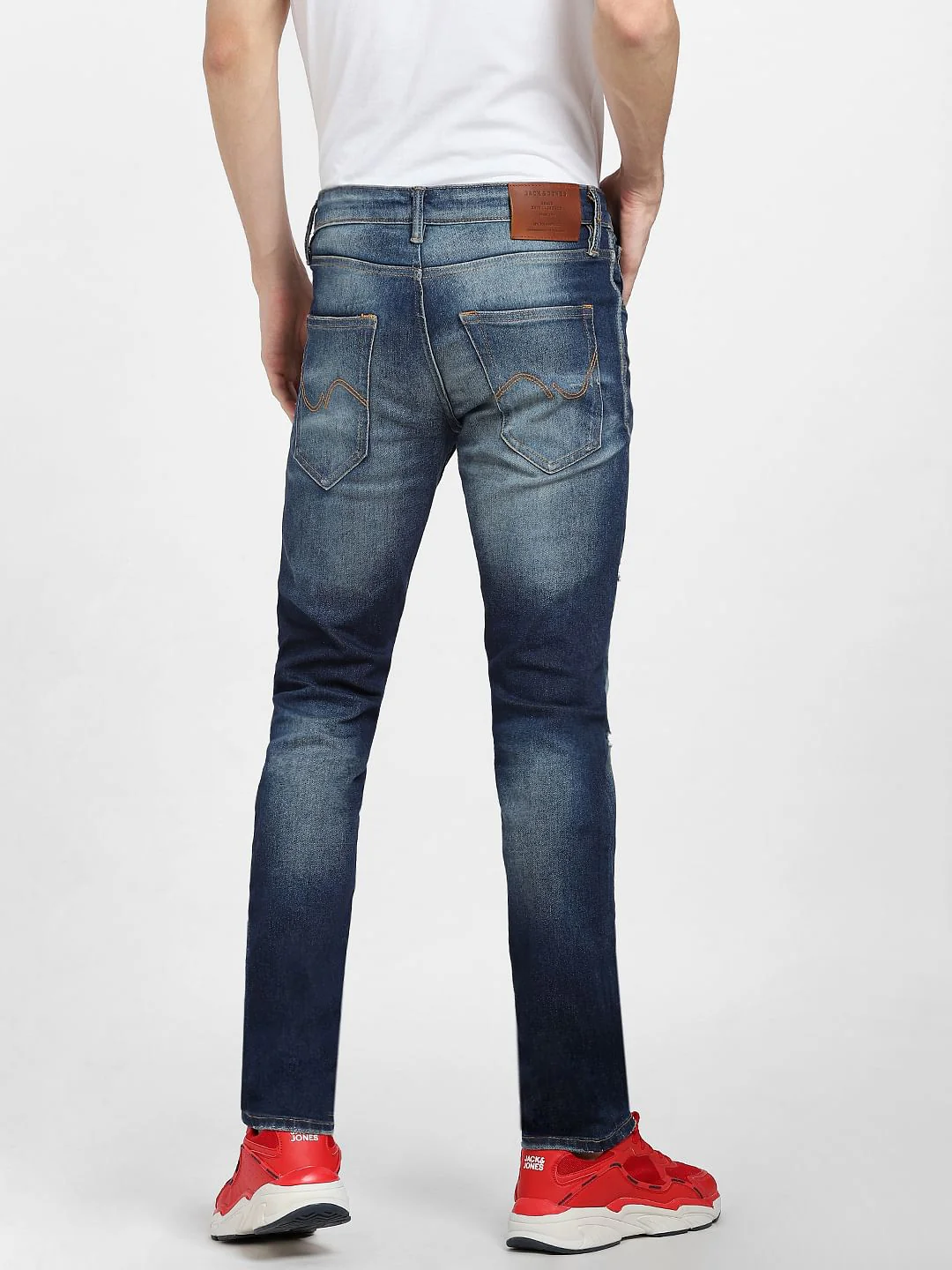 Dark Blue Low Rise Distressed Glenn Slim Jeans - Image 4