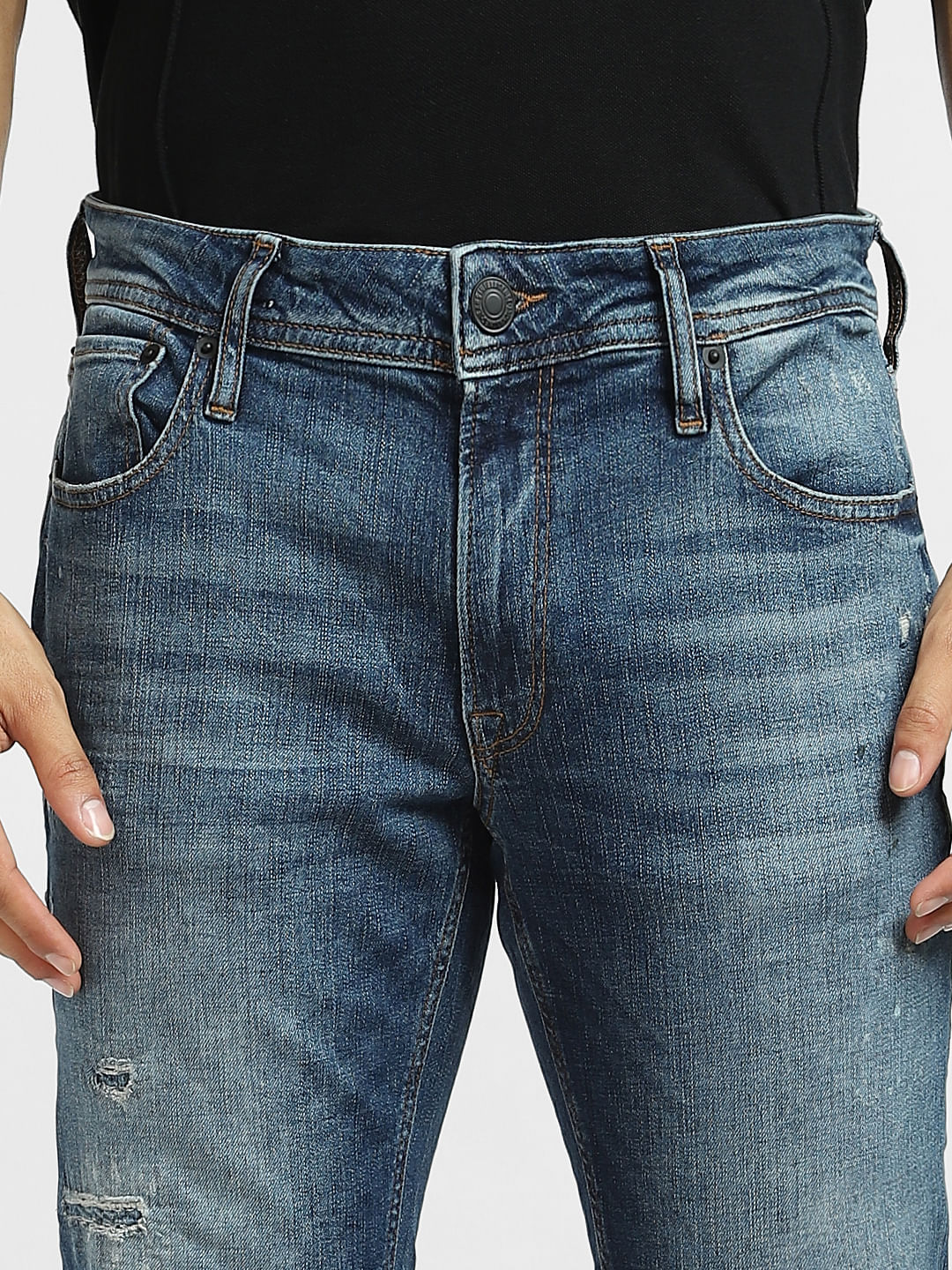 Blue Mid Rise Distressed Clark Straight Jeans - Image 5