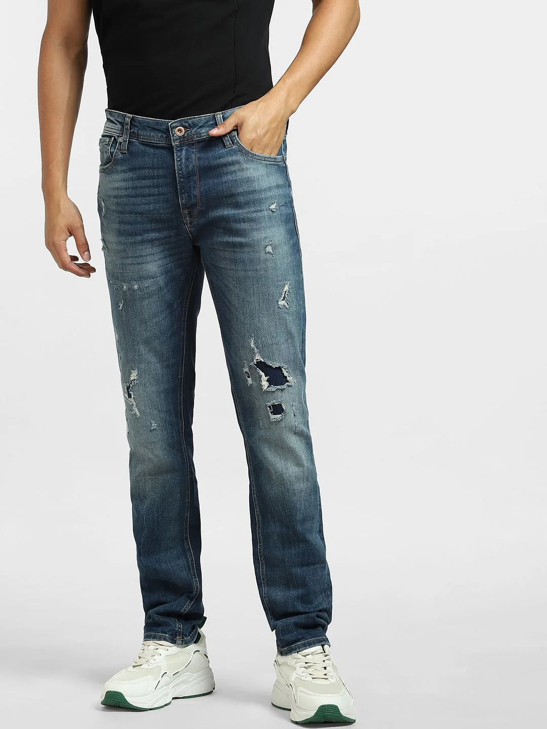 Dark Blue Low Rise Ripped Ben Skinny Jeans - Image 2