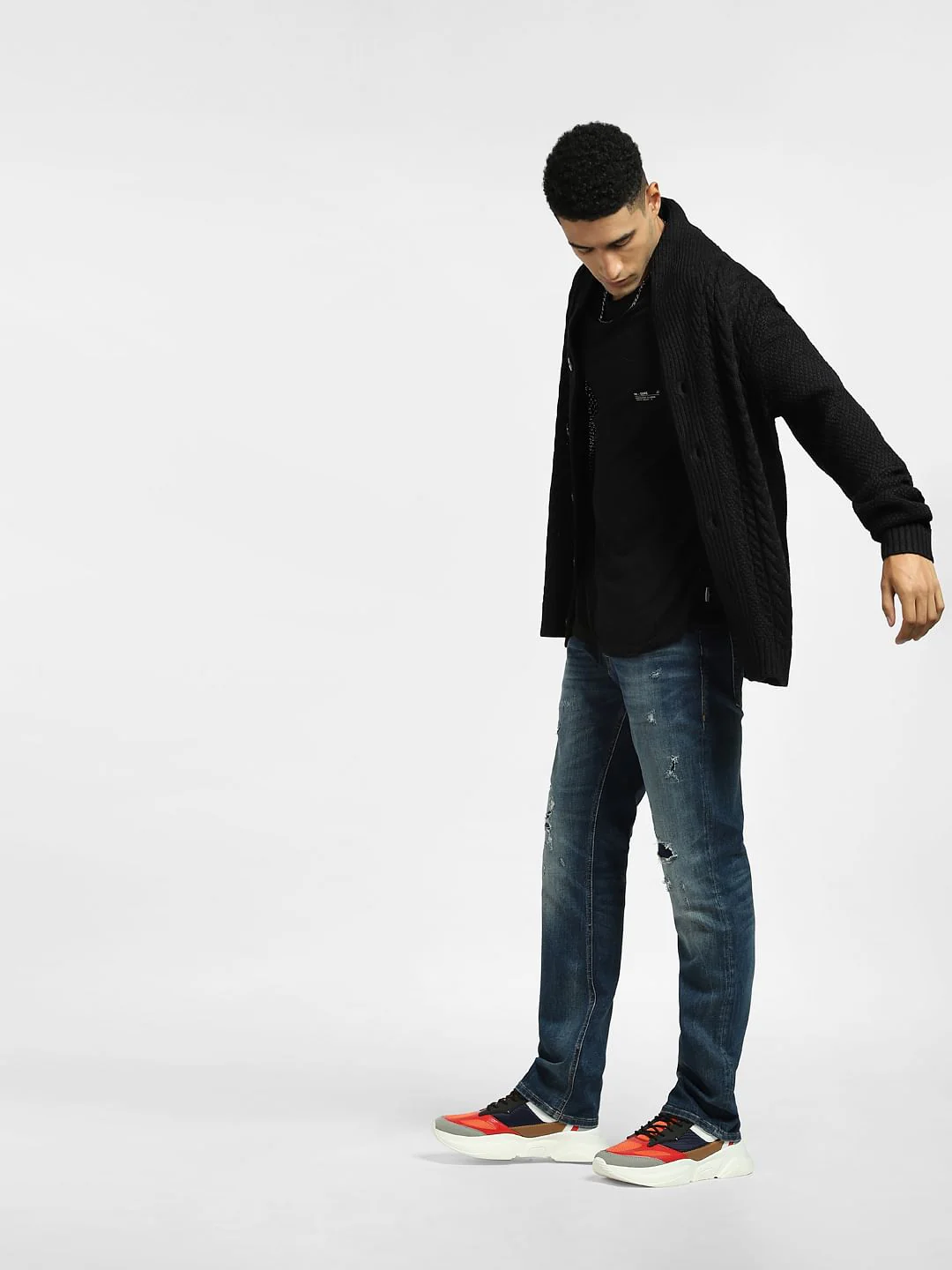 Blue Mid Rise Ripped Clark Regular Jeans