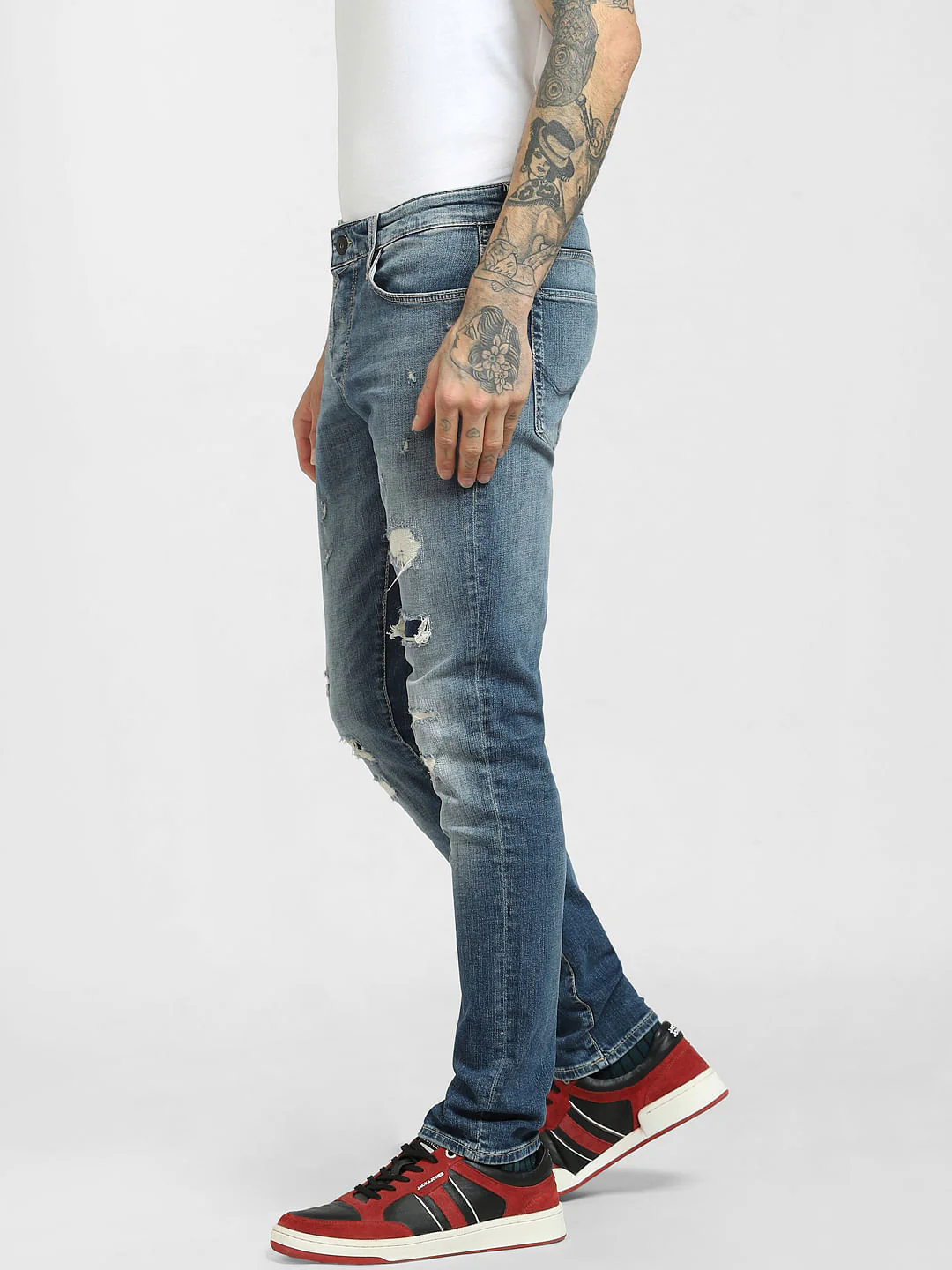 Light Blue Low Rise Distressed Slim Jeans - Image 3