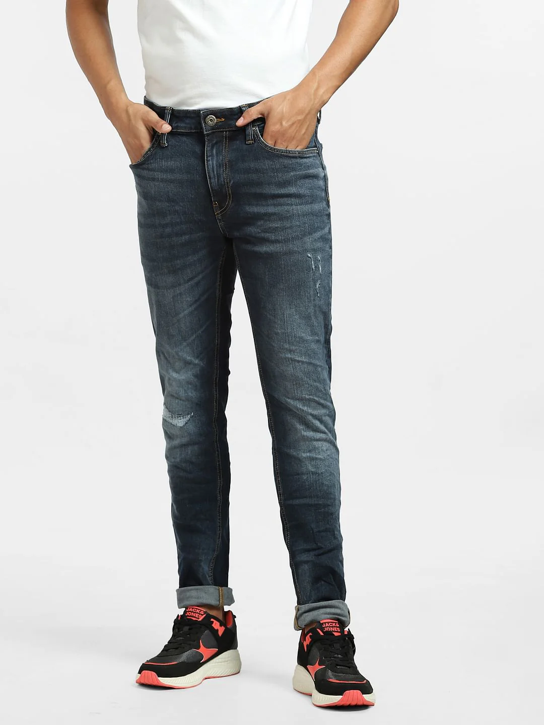 Dark Blue Low Rise Distressed Skinny Jeans - Image 2