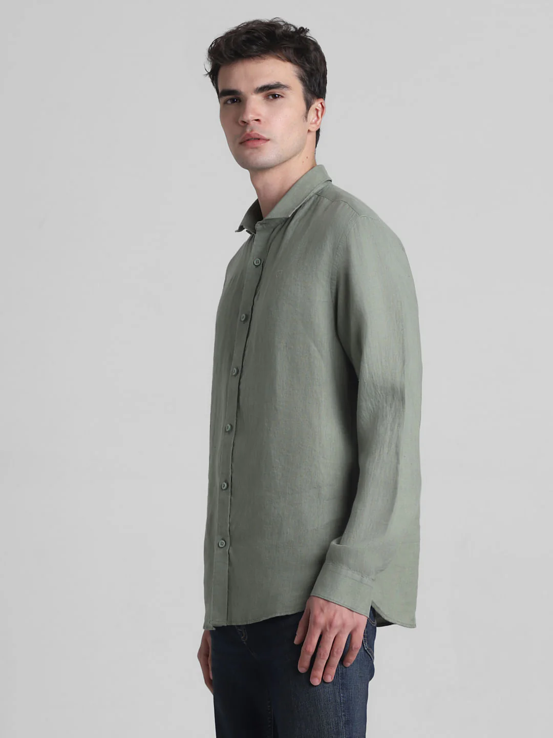 Green Linen Full Sleeves Shirt - Image 3