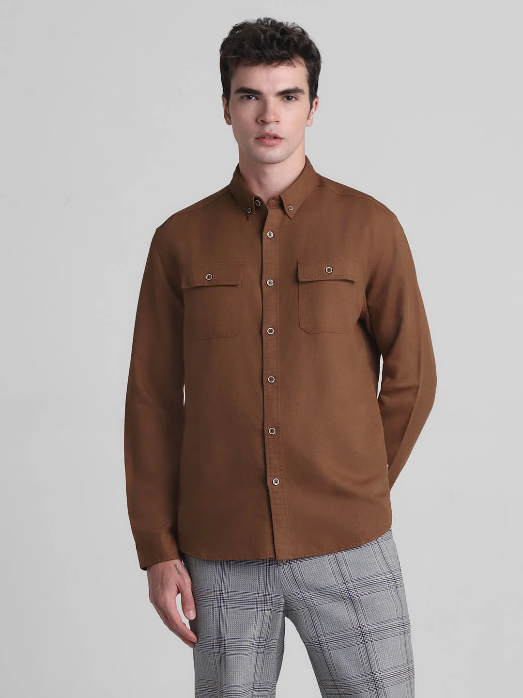 Brown Slim Fit Full Sleeves Shirt - Image 2