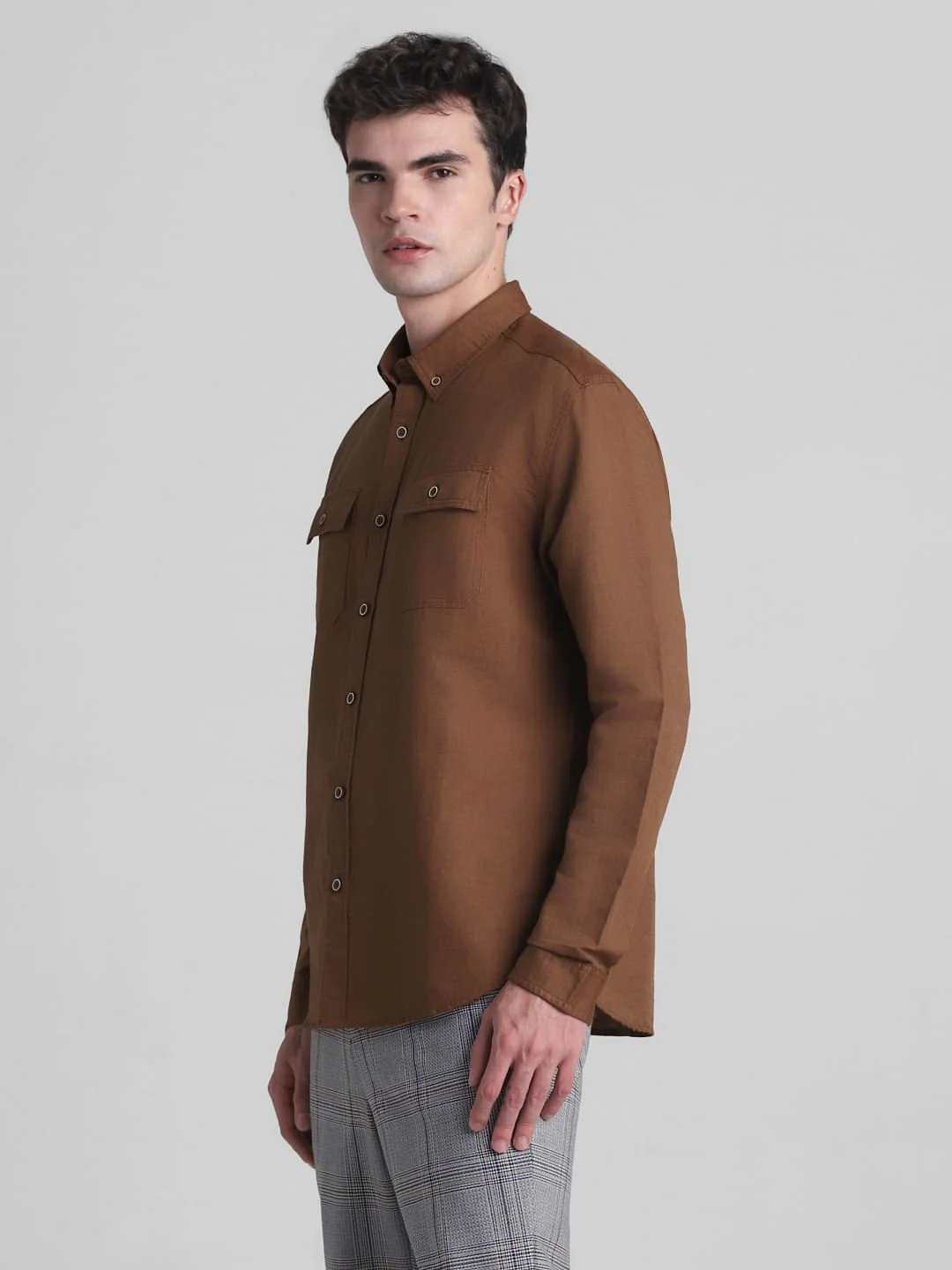 Brown Slim Fit Full Sleeves Shirt - Image 3