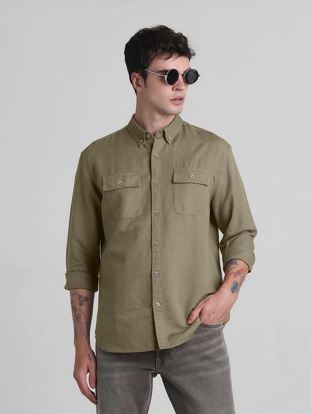Brown Linen Full Sleeves Shirt