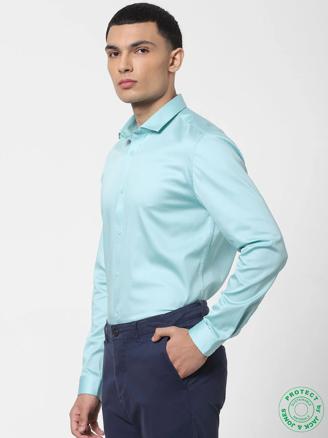 Turquoise Blue Full Sleeves Shirt - Image 3