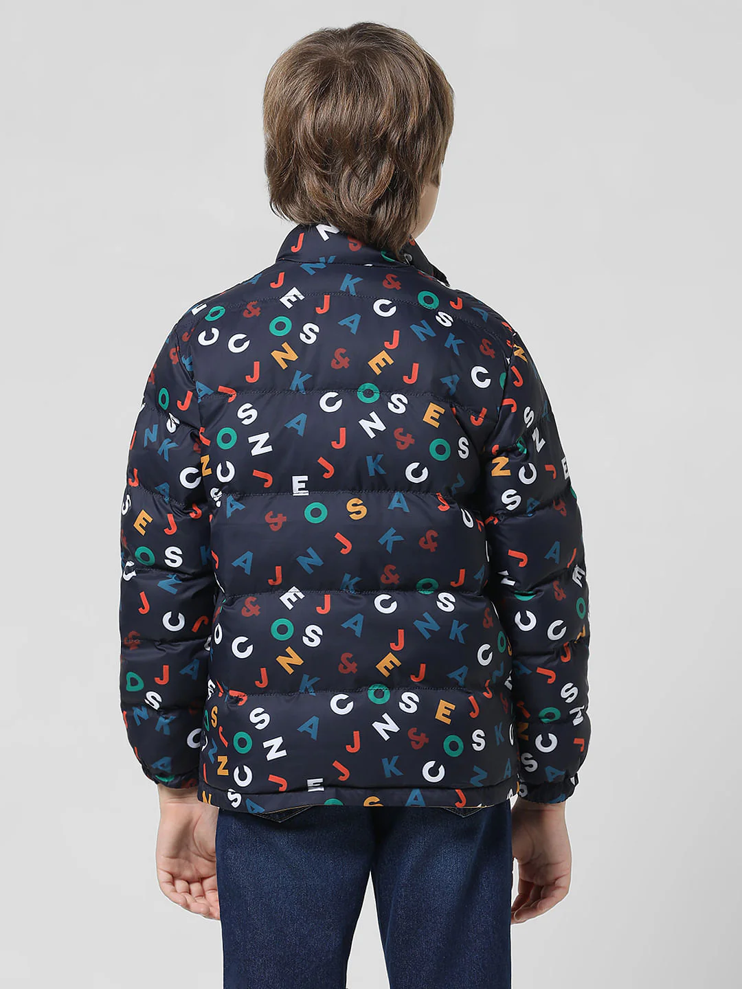 Navy Blue Printed Reversible Puffer Jacket - Image 4