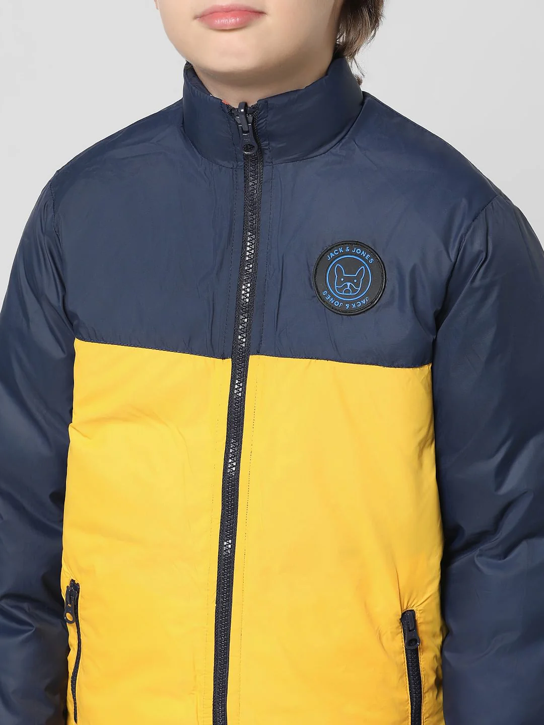 Navy Blue Printed Reversible Puffer Jacket - Image 6