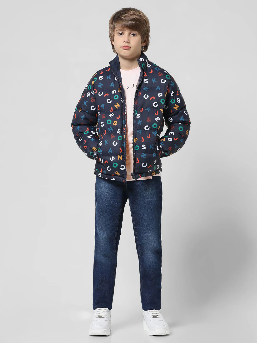 Navy Blue Printed Reversible Puffer Jacket - Image 7