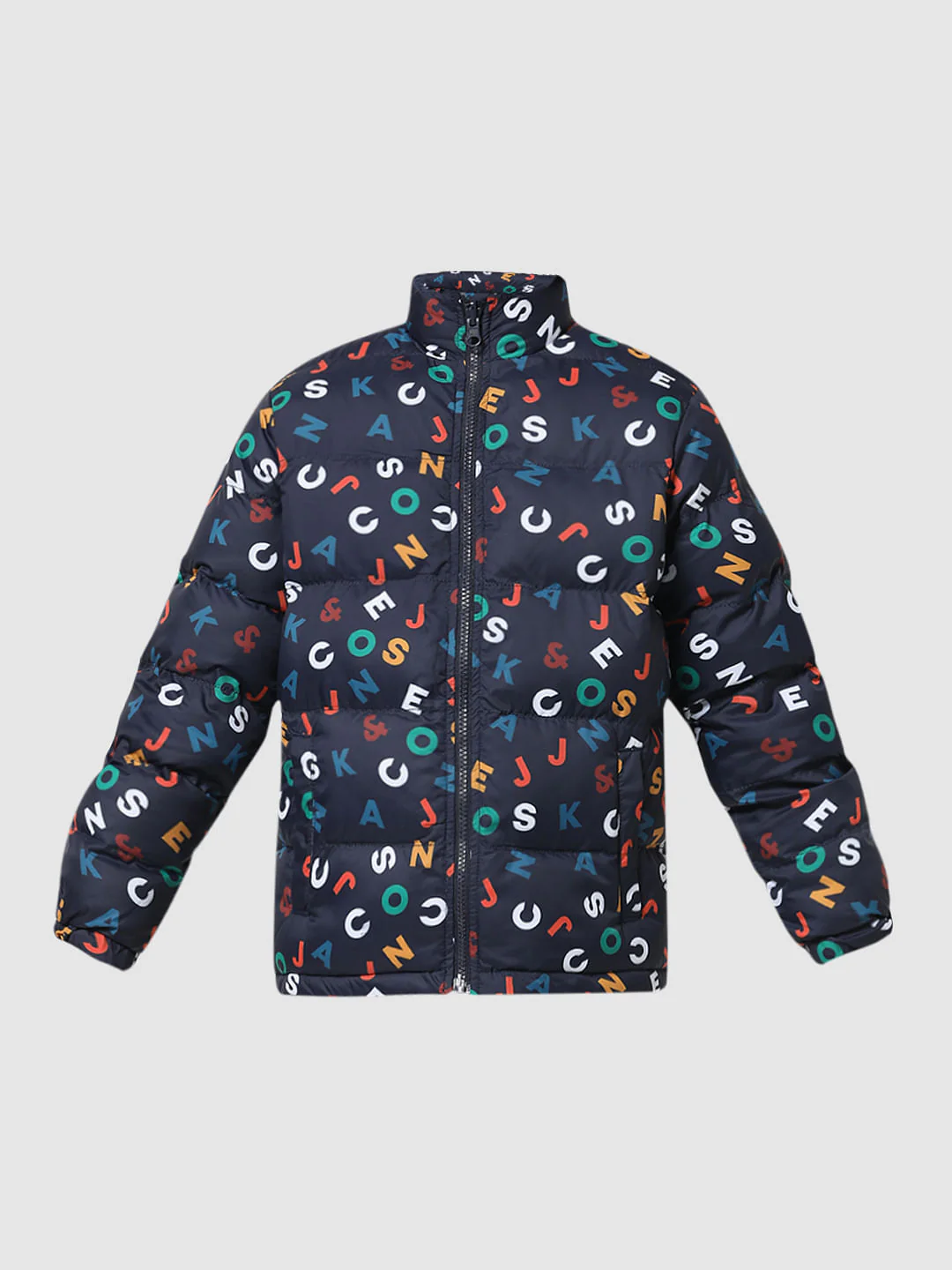 Navy Blue Printed Reversible Puffer Jacket - Image 8