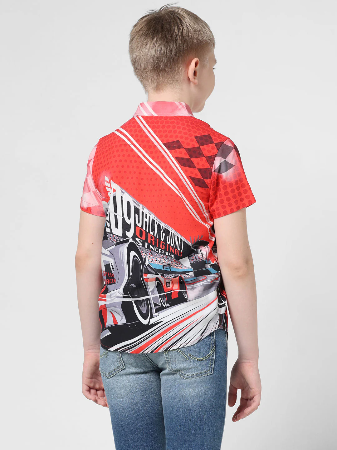 JACK&JONES JUNIOR X MOTOR MUNCHKINS Red Racer Car Print Shirt - Image 3