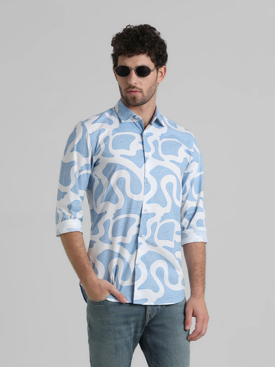 Blue Printed Full Sleeves Shirt