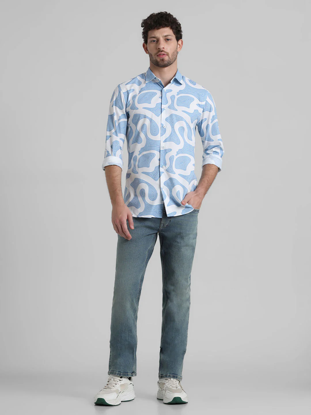Blue Printed Full Sleeves Shirt - Image 6