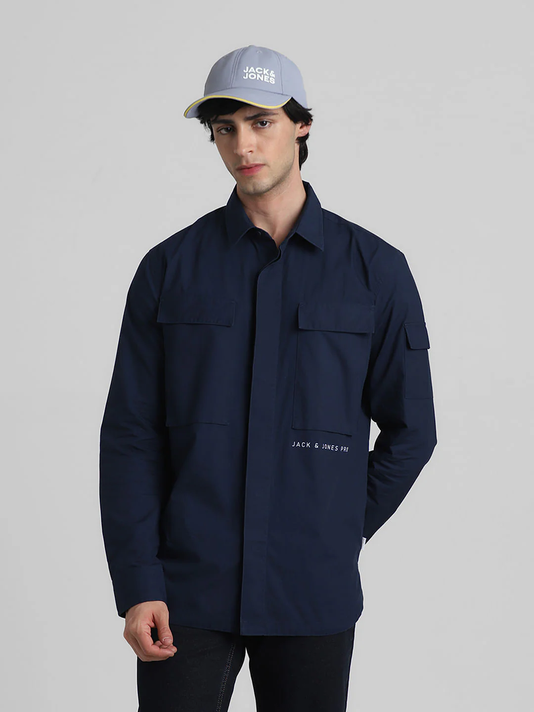 Navy Blue Oversized Pocket Full Sleeves Shirt