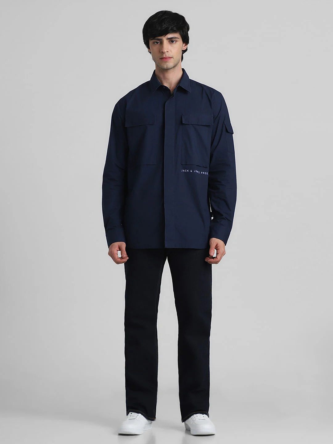 Navy Blue Oversized Pocket Full Sleeves Shirt - Image 6