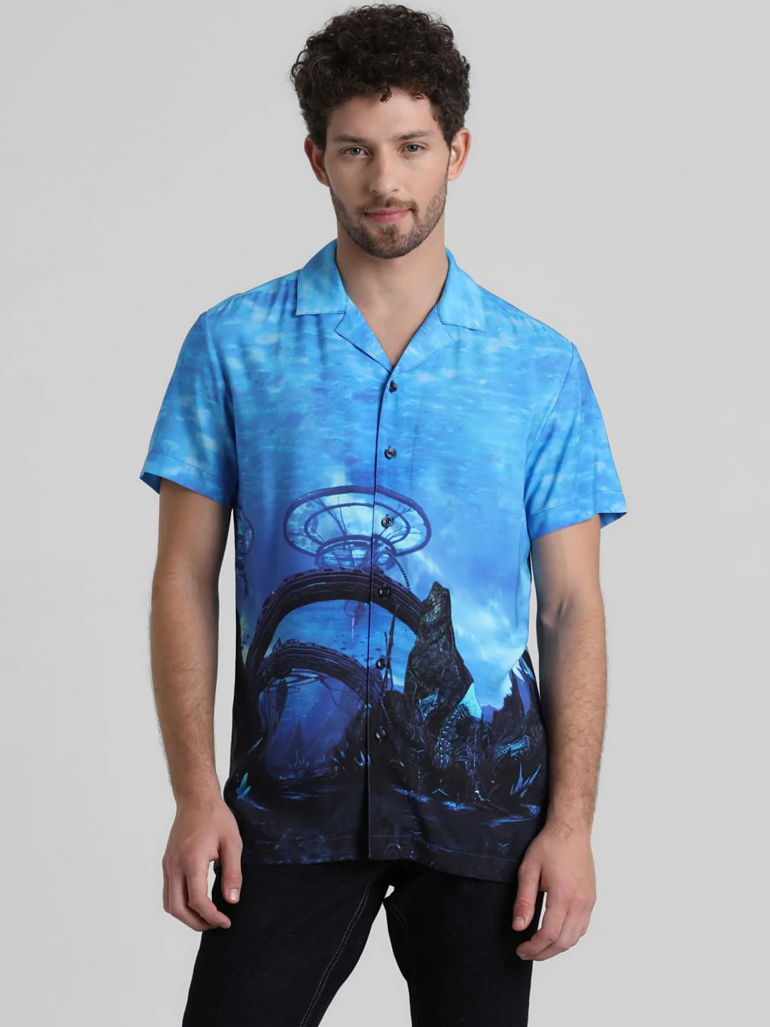 Blue Printed Short Sleeves Shirt - Image 2