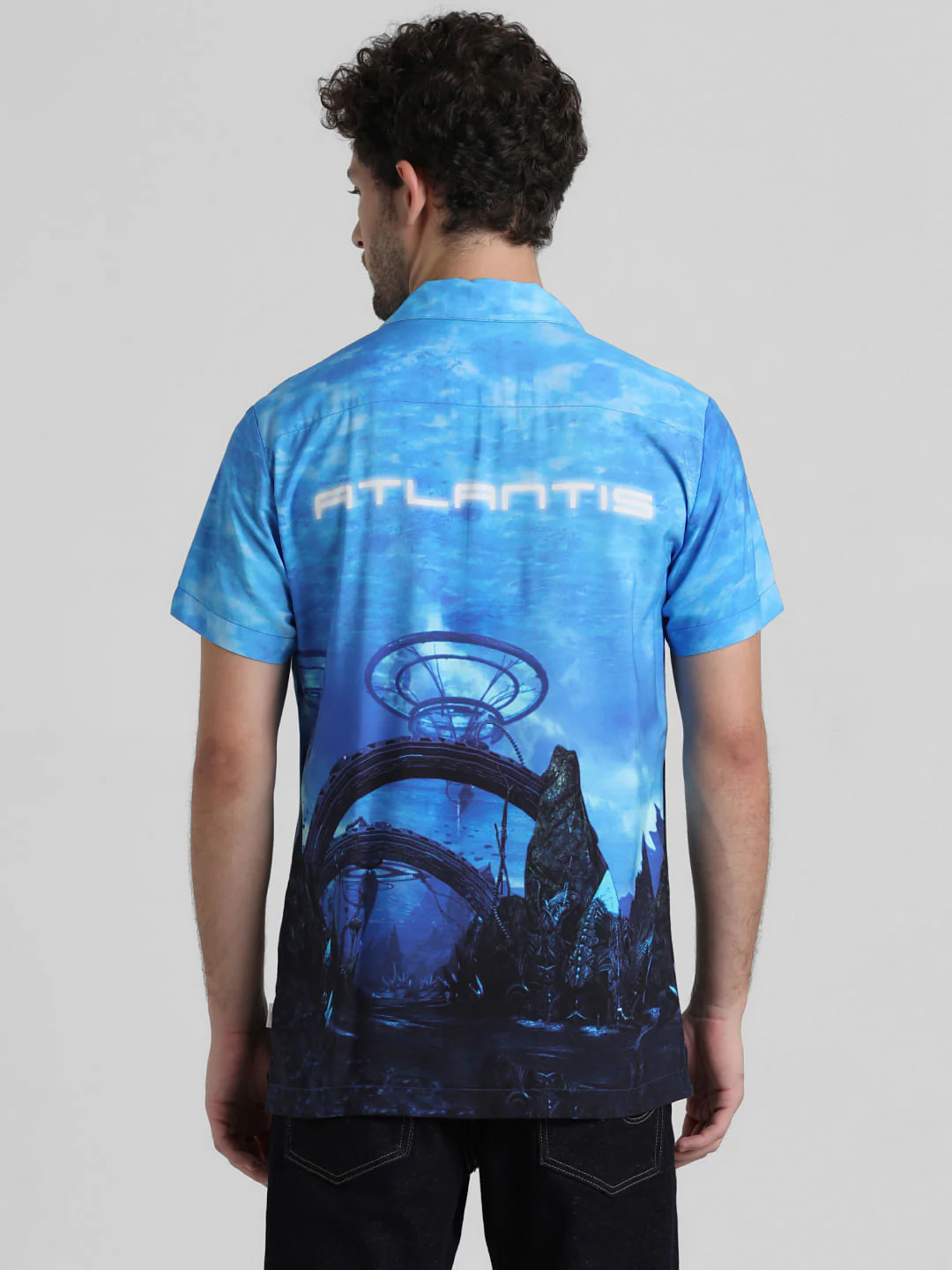 Blue Printed Short Sleeves Shirt - Image 4